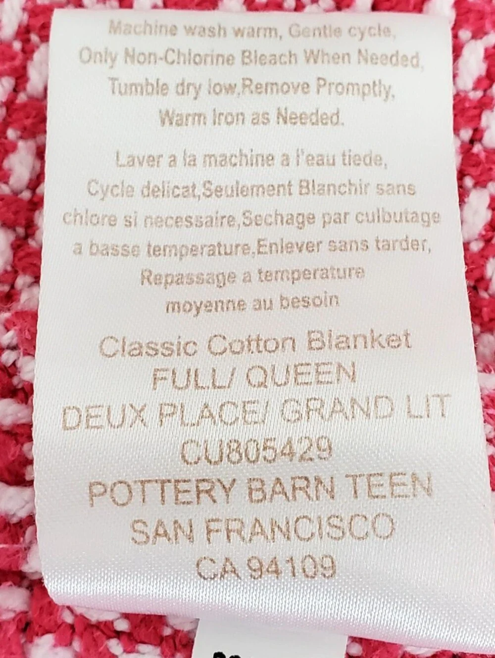 Pottery Barn Teen Organic Cotton Pink White Basketweave Blanket Full/Queen EUC